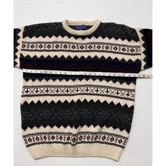 Vtg Savile Row Mens M Sweater Chunky Fair Isle Long Sleeve Rag Cotton Crewneck - Picture 6 of 8